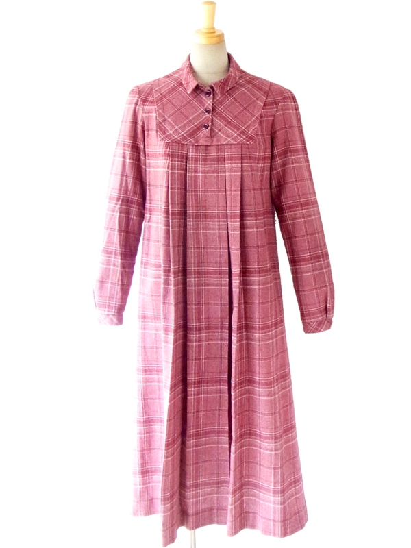 ヨーロッパ古着 ６０年代フランス製 ヴィンテージ ボルドー X　チェック柄 ヴィンテージ ワンピース 12F112