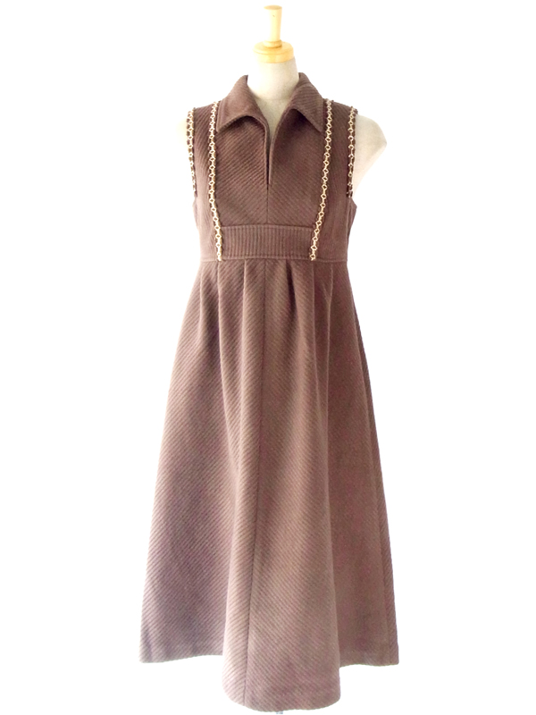 ヨーロッパ古着 フランス買い付け ６０年代製 ブラウン コーデュロイ　ヴィンテージ　ワンピース 12FC727