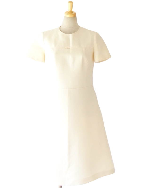 フランス買い付け 60年代製 アイボリー X デザインステッチ Aライン ヴィンテージ ワンピース 14FC318