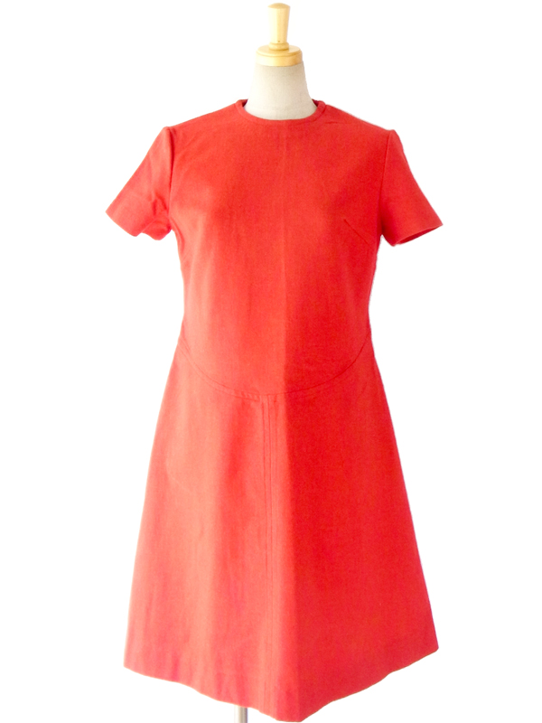 ヨーロッパ古着 フランス買い付け 60年代製 レッド Aラインシルエット ヴィンテージ ウール ワンピース 14FC504