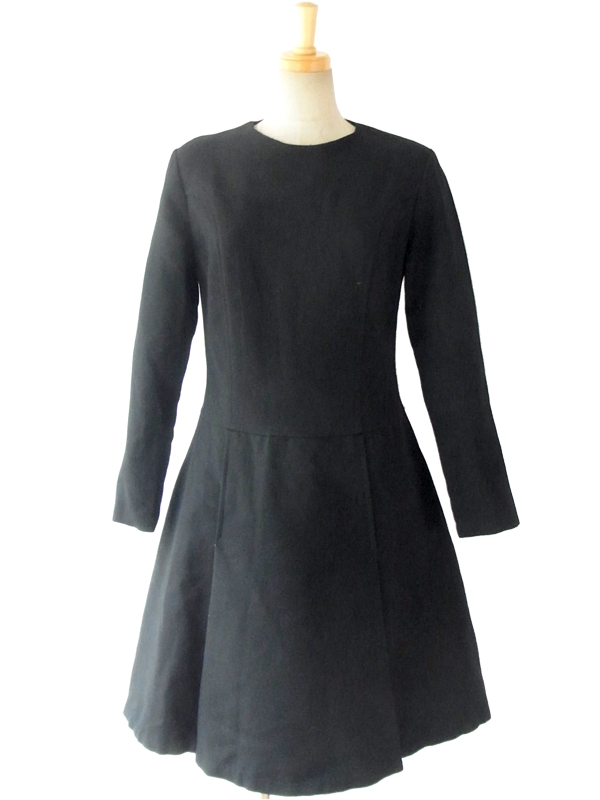 フランス買い付け ６０年代製 シックなブラック X 美麗シルエット ヴィンテージ ワンピース 14FC706