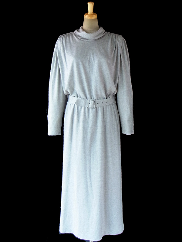 ロンドン買い付け Betty Barclay 70年代製 グレイ X 後襟リボン レトロ ワンピース 16BS403