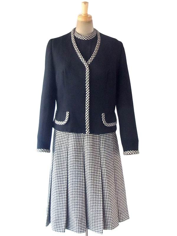ヨーロッパ古着 ロンドン買い付け 60年代製 モノトーン X 千鳥格子 ジャケット・ワンピース セットアップ 17BS224