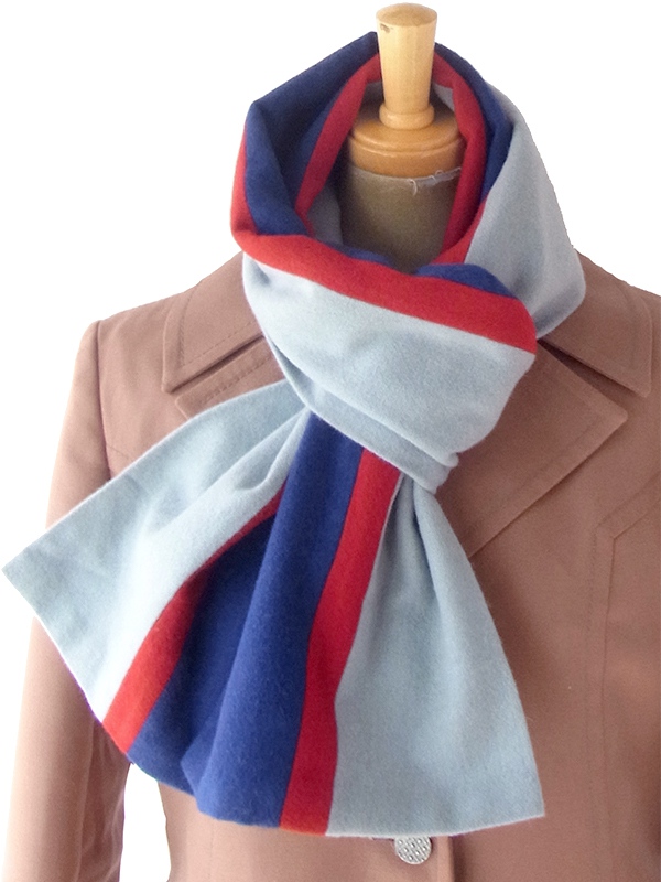【ヨーロッパ古着】ロンドン買い付け ブルー レッド 水色 ストライプ ウール スクール マフラー 18BS321【おとなかわいい】
