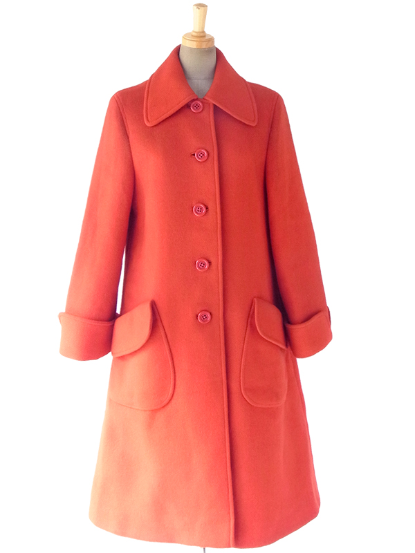 ヨーロッパ古着 フランス買い付け 60年代製 レッド X Aライン ヴィンテージ ウール コート 18FC000