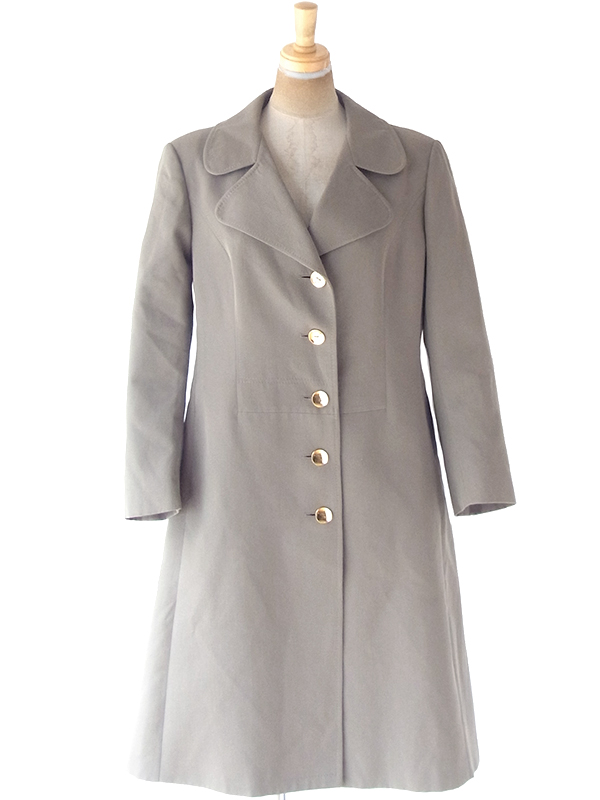 ヨーロッパ古着 ロンドン買い付け 60年代製 ライトグレイ X ゴールドボタン ウール コート 20BS208