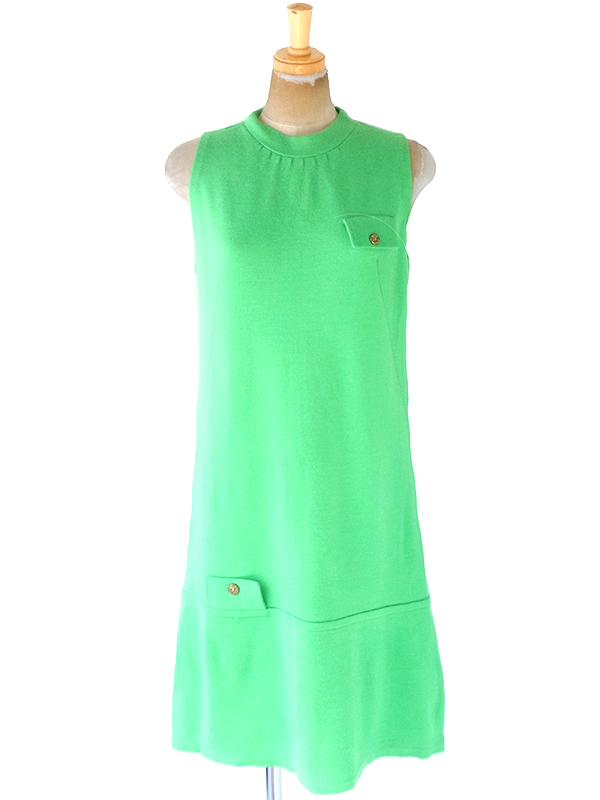 ヨーロッパ古着 フランス買い付け 60年代製 ライムグリーン Aライン ウール ワンピース 20FC504