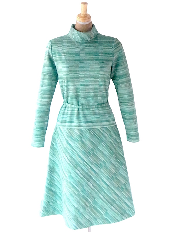 ヨーロッパ古着 60年代イギリス製 St.Michael エメラルドグリーン X 共布ベルト付き ヴィンテージ ワンピース 21OM1003