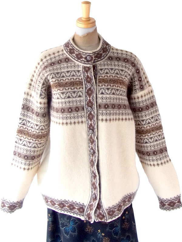 70年代スコットランド製 ウールニット ノルディック カーディガン 22BS219