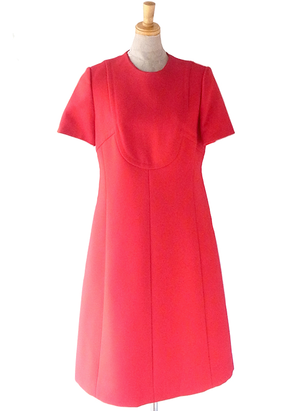 ヨーロッパ古着 フランス買い付け 60年代製 レッド X シームデザイン ヴィンテージ ワンピース 22FC407