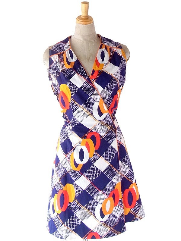 ヨーロッパ古着 フランス買い付け 60年代製 ブルー X ホワイト ストライプ ヴィンテージ ワンピース 23FC120