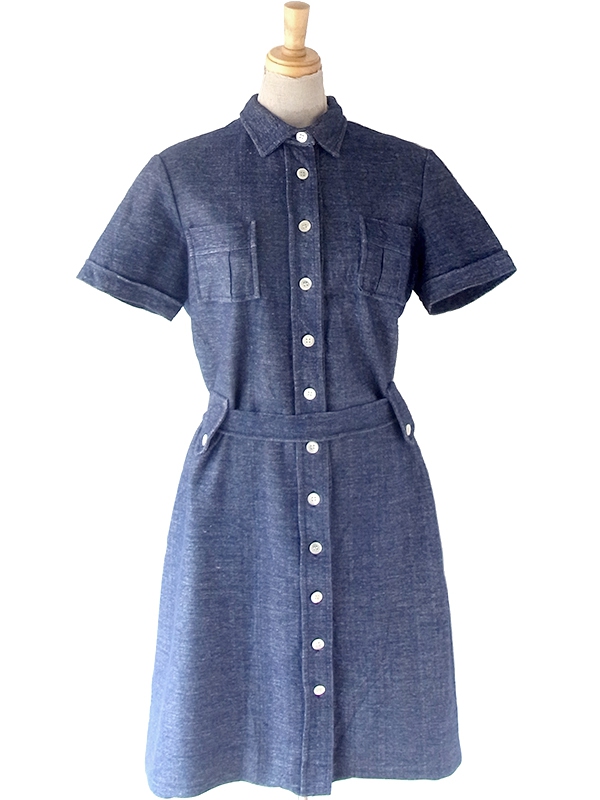 ヨーロッパ古着 イタリア製 インディゴ X 共布ベルト付き ヴィンテージ ワンピース 24OM023