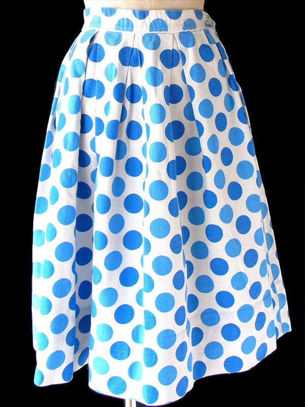 ヨーロッパ古着 フランス買い付け 60年代製 ブルー X 水色 ・ホワイト ヴィンテージ スカート 25FC105