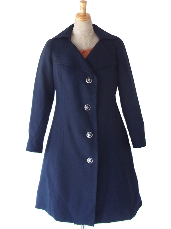 【送料無料】フランス買い付け 60年代製 ネイビー X ビッグステッチ  Aライン ヴィンテージ コート 25FC120【ヨーロッパ古着】