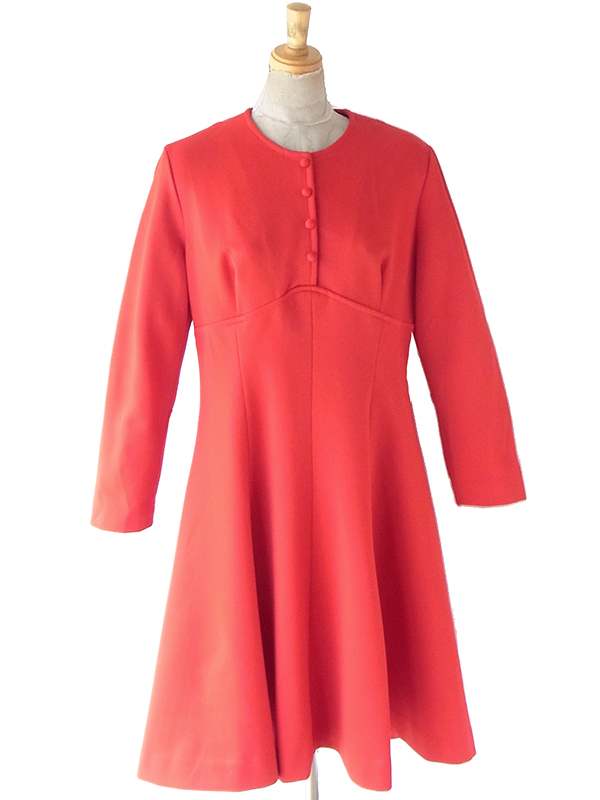 ヨーロッパ古着 70年代フランス製 レッドオレンジ ヴィンテージ フレアシルエット ワンピース 25FC304