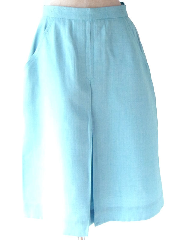 ヨーロッパ古着 フランス買い付け 60年代製 水色 X ボックスプリーツ ヴィンテージ スカート 25FC315