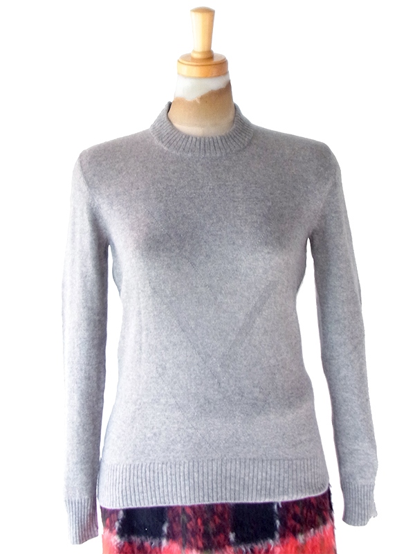 【送料無料】イタリア製 Fior-tricot グレー X カシミア100% ハイネックニットセーター 26ID085【レトロ古着】