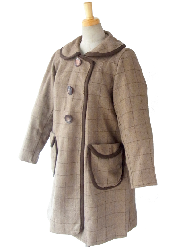 ヨーロッパ古着 ロンドン買い付け ライトブラウン X ブラウン チェック柄 ヴィンテージ コート 09UK1278