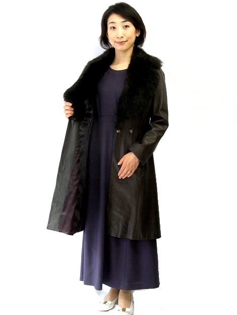 ロンドン買付 ヴィンテージ　レザー　ファーつきロングコート