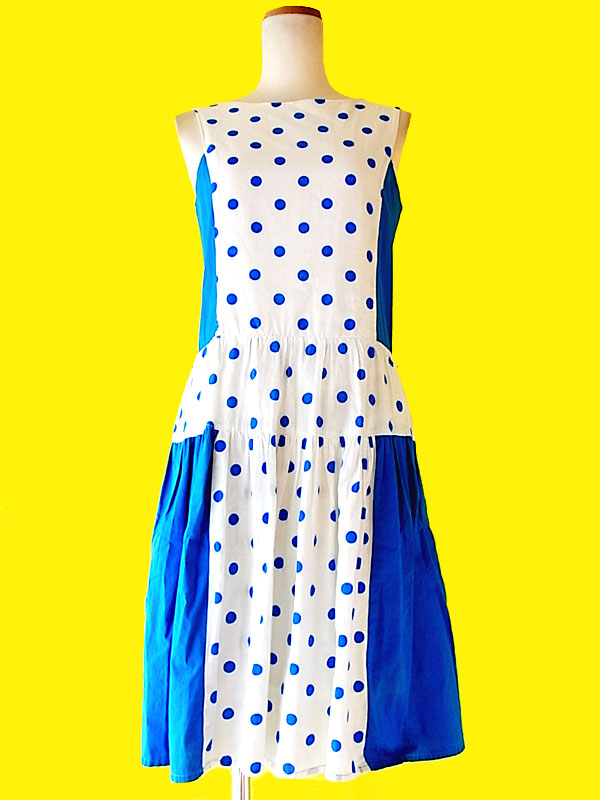 送料無料 フランス製 ヴィンテージ 水玉プリント ワンピース 古着 11fc23 ヨーロッパ古着