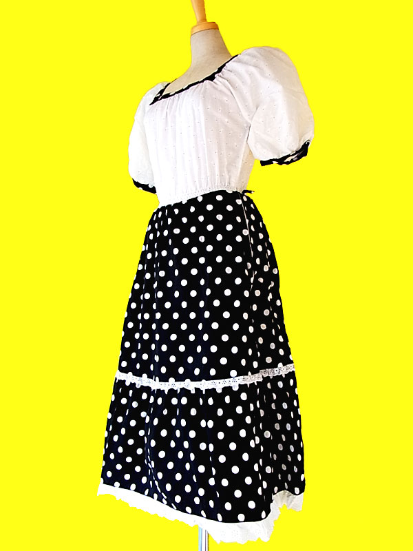【美品】フランス買付　ヴィンテージ　60年代製　花柄 X 水玉プリント　ワンピース　:古着 11FC24【ヨーロッパ古着】