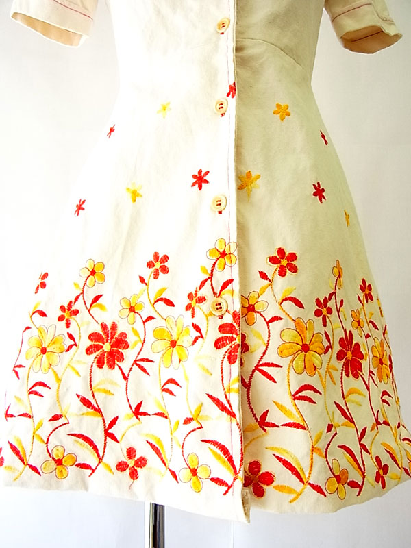 Meridian」花柄 刺繍 シアー ノースリーブワンピース - 古着屋
