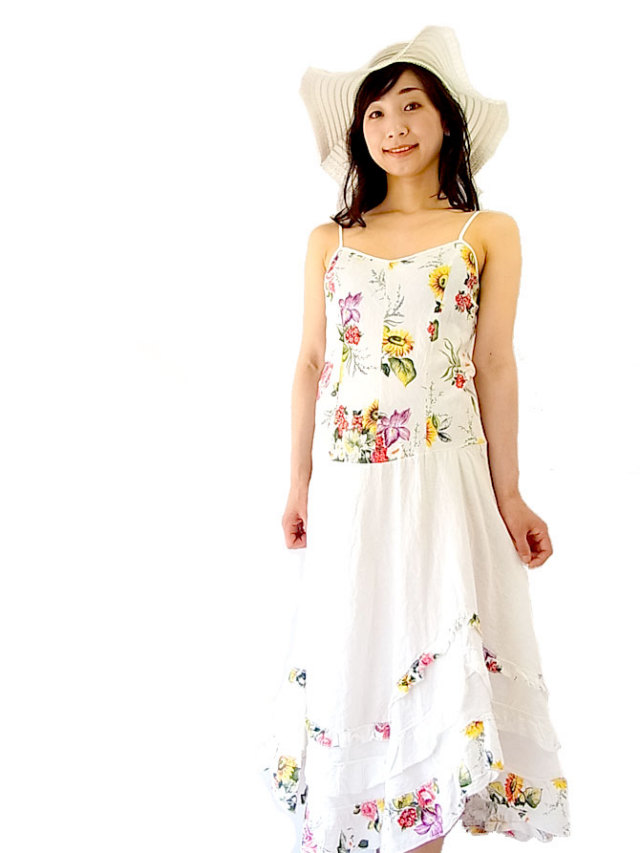 送料無料 ロンドン買付 ヴィンテージ 花柄 フリル スカート サマー ワンピース 古着 12bs84 ヨーロッパ古着