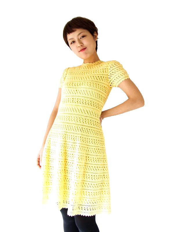 華やかなクロシェニットが目を引くフランス買付けヴィンテージワンピ