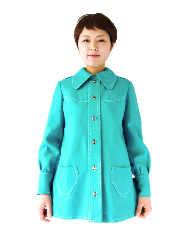 フランス買付け　ターコイズ　レトロ　ポップ　ジャケット　ヨーロッパ古着