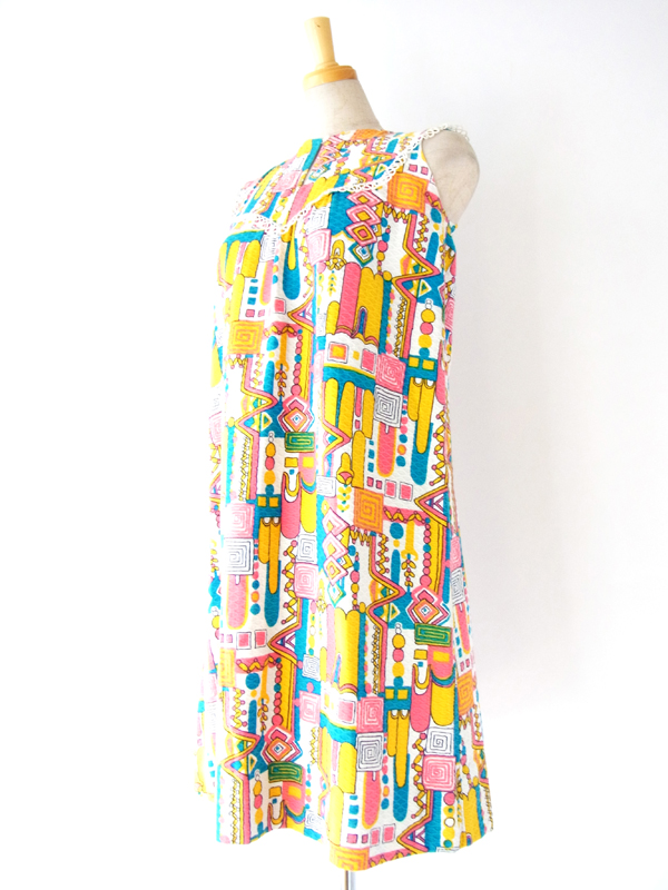 ヨーロッパ古着　ヴィンテージ　レトロ　ワンピース　マルチカラー　フランス買い付け