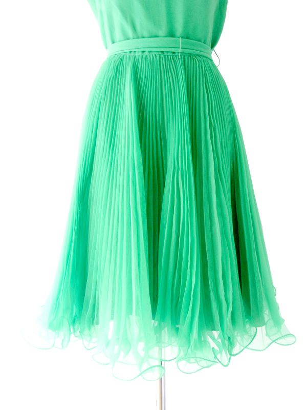 ヨーロッパ古着　フランス買い付け グリーン X アコーディオンプリーツ ヴィンテージ　ワンピース :　13FC425