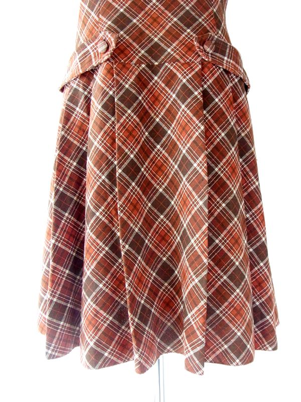 ヨーロッパ古着　フランス買い付け　ブラウン X レッド　タータンチェック　ヴィンテージ　ワンピース　13FC512