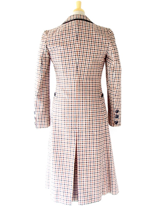 【送料無料】フランス買い付け　６０年代製 ブラウン X ホワイト X ブラック　チェック柄　ウール　コート : 13FC708【在庫一点限り】