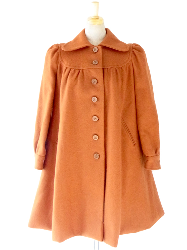 ヨーロッパ古着 フランス買い付け　60年代製 オレンジ 丸襟 パフスリーブ ヴィンテージ コート : 13FC802