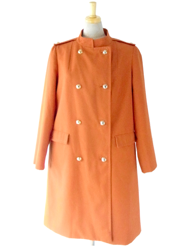 ヨーロッパ古着 60年代フランス製 オレンジ スタンドカラー ヴィンテージ トレンチコート : 13FC804