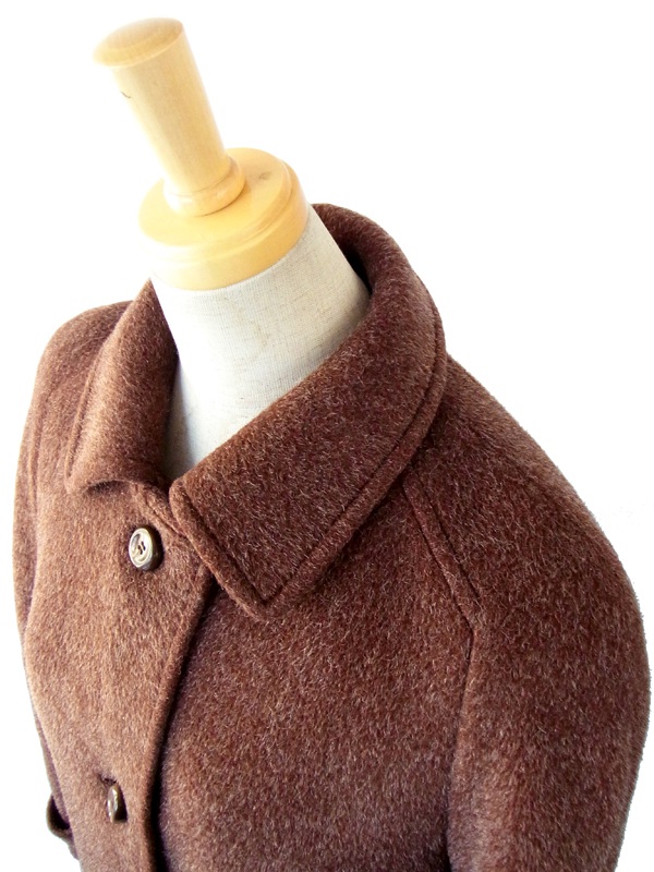 ヨーロッパ古着 フランス買い付け ブラウン ウールとモヘア　夢心地な肌触りの　ヴィンテージ コート : 13FC814