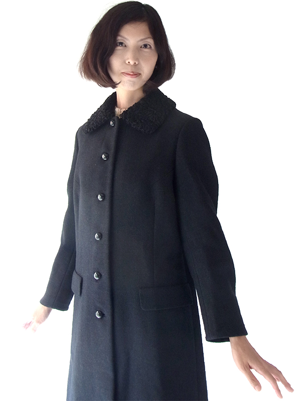 送料無料】フランス買い付け 60年代製 ブラック X ボア襟