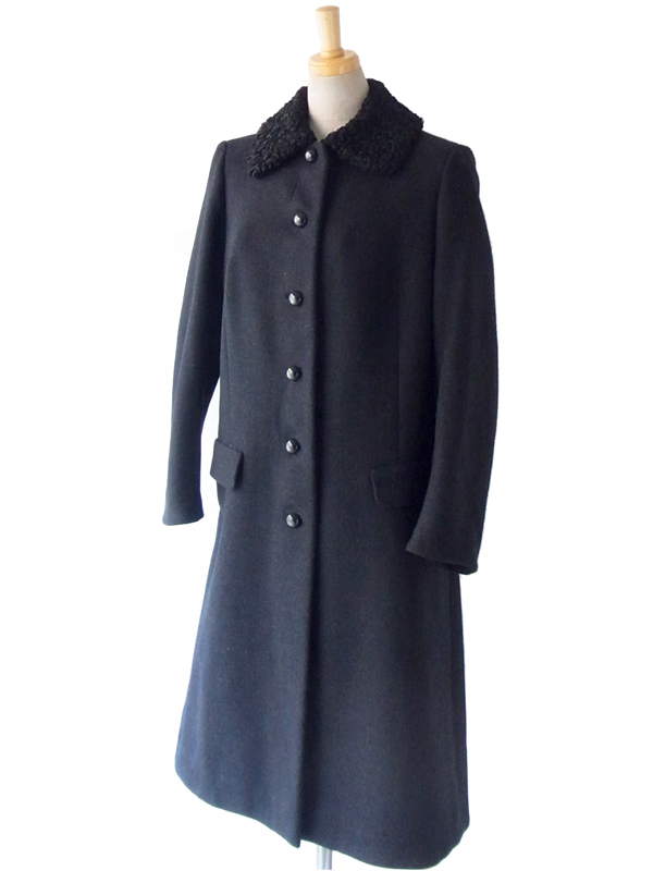 フランス製　ヴィンテージコート 送料無料】フランス買い付け 60年代製 ブラック X ボア襟