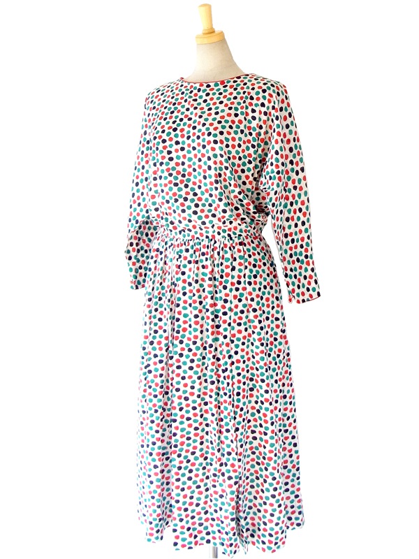 ヨーロッパ古着 ６０年代製 マルチカラー 水玉プリント レトロ ワンピース