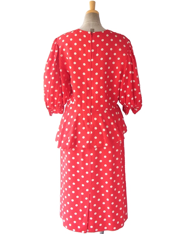 【送料無料】フランス買い付け ６０年代製 レッド X ホワイト 水玉 ヴィンテージ ２ピース セットアップ 14FC021【ヨーロッパ古着】