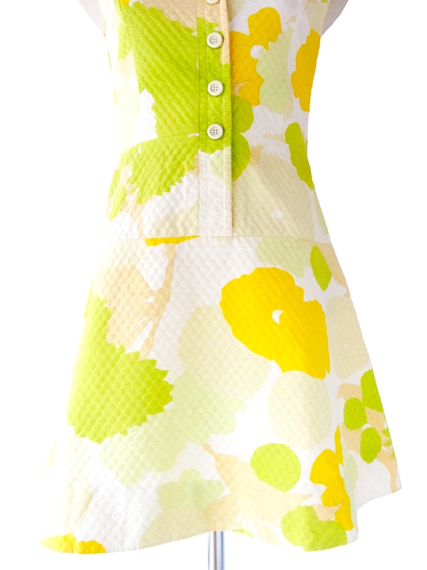 送料無料 フランス買い付け ６０年代製 白 黄 緑 大人可愛い レトロワンピース 14fc109 ヨーロッパ古着