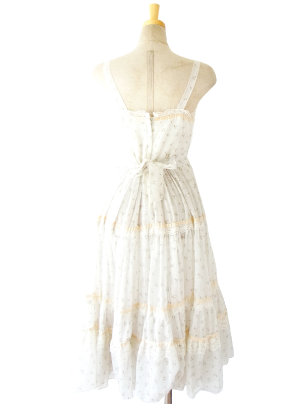 70年代アメリカ製 GUNNE SAX ガニーサックス ホワイト ガーリー花柄 ヴィンテージ ワンピース 14SP101