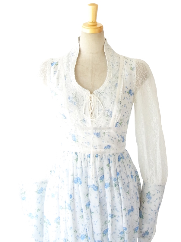 送料無料】70年代アメリカ製 GUNNE SAX 水色 ガーリー花柄  