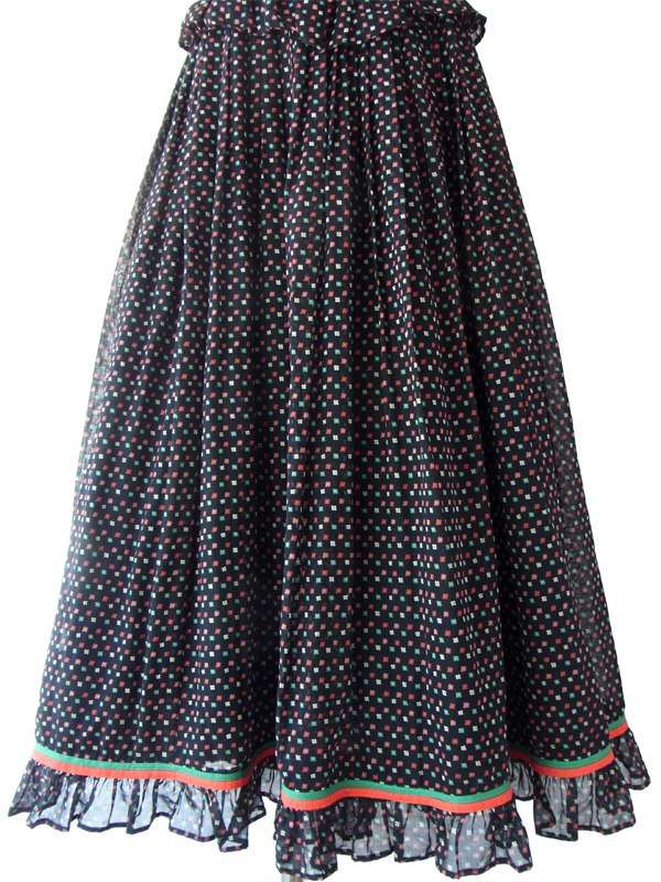 ヨーロッパ古着 ロンドン買い付け 60年代製 ブラック X レッド・グリーン縁取り 小花柄 ペプラム ドレス 15BS100