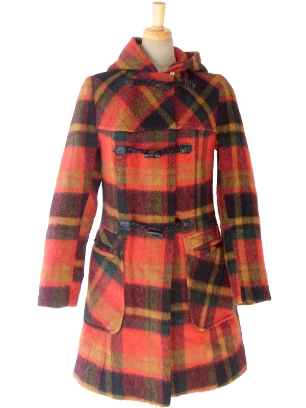 ヨーロッパ古着 ロンドン買い付け マルチカラー X タータンチェック ヴィンテージ ダッフルコート 15BS329