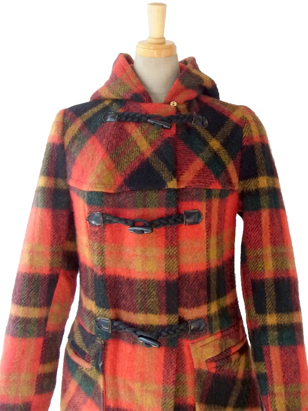 ヨーロッパ古着 ロンドン買い付け マルチカラー X タータンチェック ヴィンテージ ダッフルコート 15BS329