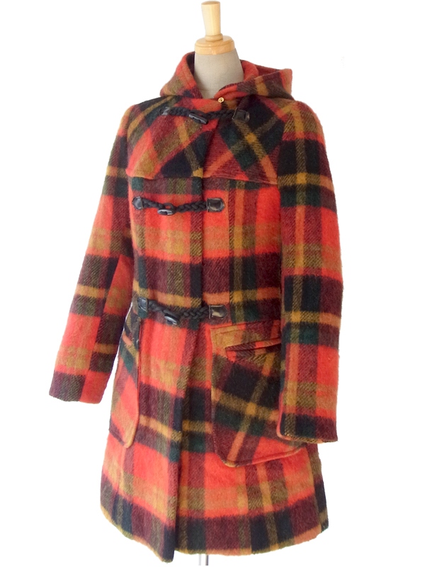 ヨーロッパ古着 ロンドン買い付け マルチカラー X タータンチェック ヴィンテージ ダッフルコート 15BS329