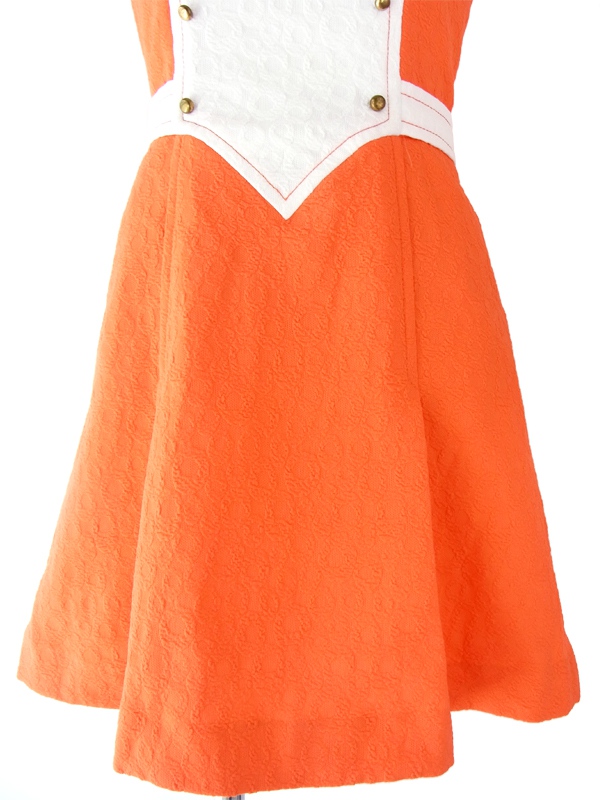 ヨーロッパ古着 ロンドン買い付け 60年代製 オレンジ X ホワイト生地切替 レトロデザイン モッズ ワンピース 15OM103