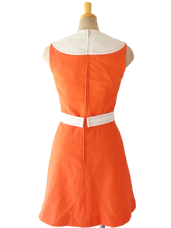 ヨーロッパ古着 ロンドン買い付け 60年代製 オレンジ X ホワイト生地切替 レトロデザイン モッズ ワンピース 15OM103