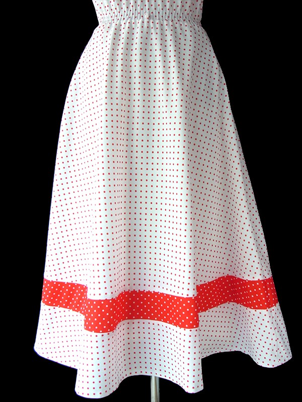 ヨーロッパ古着 ロンドン買い付け ホワイト X レッド バイカラー 水玉 レトロ ワンピース 16BS019